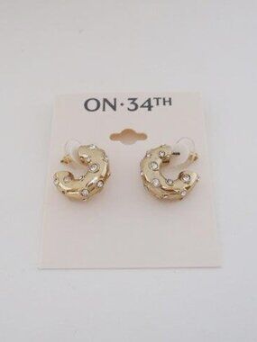 On 34th Gold Tone Crystal Hoop Earrings